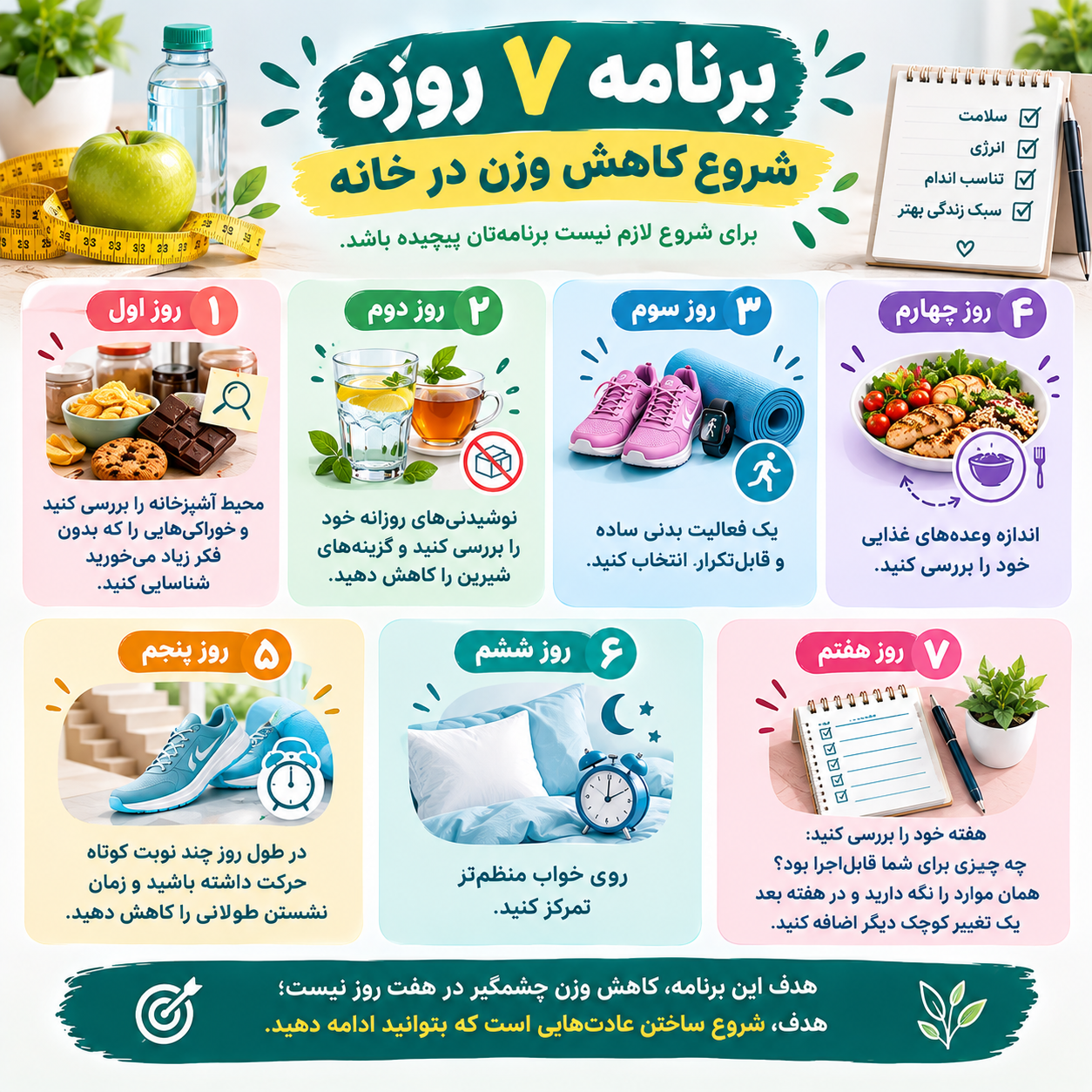 برنامه 7روزه شروع کاهش وزن در خانه