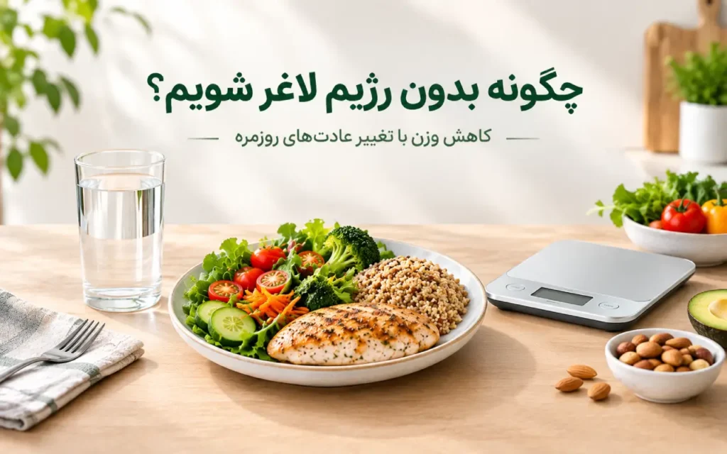 چگونه بدون رژیم لاغر شویم؟ راهکارهای علمی و عملی کاهش وزن ابعاد دقیق تصویر: **1280×800 پیکسل**، افقی (Landscape)، خروجی نهایی **WebP (.webp)**. فضای تصویر یک میز آشپزخانه یا میز غذاخوری مدرن و ساده باشد. در مرکز تصویر یک بشقاب غذای متعادل و طبیعی قرار داشته باشد؛ شامل مقدار متعادل سبزیجات تازه، یک منبع پروتئینی مانند تخم‌مرغ یا مرغ و مقدار کنترل‌شده‌ای برنج یا نان. در کنار بشقاب یک لیوان آب و یک ترازو دیجیتال آشپزخانه با طراحی ساده قرار بگیرد تا مفهوم **کنترل اندازه وعده و مدیریت وزن بدون رژیم سخت** منتقل شود. فضای کلی تصویر باید حس «غذا خوردن طبیعی و متعادل بدون محرومیت» را منتقل کند، نه رژیم سخت و گرسنگی. هیچ غذای عجیب، محصول لاغری، قرص، دمنوش جادویی یا عنصر تبلیغاتی در تصویر نباشد. عنوان فارسی روی تصویر با تایپوگرافی فارسی بسیار خوانا و حرفه‌ای: **«چگونه بدون رژیم لاغر شویم؟»** در صورت نیاز، زیر عنوان با اندازه کوچک‌تر: **«کاهش وزن با تغییر عادت‌های روزمره»** ### Safe Margin یک **مربع نامرئی در مرکز تصویر** به‌عنوان Safe Margin در نظر بگیر. تمام عناصر اصلی، بشقاب، ترازو و مخصوصاً تمام متن باید کاملاً داخل این مربع مرکزی قرار بگیرند و هیچ بخش مهمی به لبه‌های تصویر نزدیک نباشد. اطراف مربع مرکزی فضای خالی و آرام کافی وجود داشته باشد تا تصویر در برش‌های مختلف شبکه‌های اجتماعی یا سایت، عناصر اصلی و متن را از دست ندهد. ### سبک بصری * فوتورئالیستی و طبیعی * نورپردازی نرم و حرفه‌ای * ظاهر پریمیوم و تمیز * ترکیب‌بندی ساده و خلوت * کنتراست مناسب برای جلب توجه در نتایج جست‌وجو * رنگ‌های طبیعی و هماهنگ * عمق میدان ملایم * بدون ظاهر مصنوعی یا تبلیغاتی اغراق‌آمیز ### موارد ممنوع * هیچ انسان یا کاراکتری در تصویر نباشد * بدون دست، صورت، بدن یا اعضای بدن * بدون تصویر قبل و بعد کاهش وزن * بدون نمایش شکم یا بدن چاق و لاغر * بدون لوگو و واترمارک * بدون هیچ متن انگلیسی * هیچ متن اضافی خارج از عنوان و زیرعنوان * بدون نمودار، اینفوگرافیک، آیکون، فلش یا المان آموزشی * بدون قرص، مکمل، چای لاغری یا محصولات چربی‌سوز * بدون ترازو وزن‌کشی بدن * بدون وسایل غیرضروری و شلوغی * بدون سبک کارتونی، سه‌بعدی یا رندر CGI * بدون عناصر فانتزی یا غیرواقعی **خروجی نهایی دقیقاً 1280×800 پیکسل، افقی و با فرمت WebP باشد.**